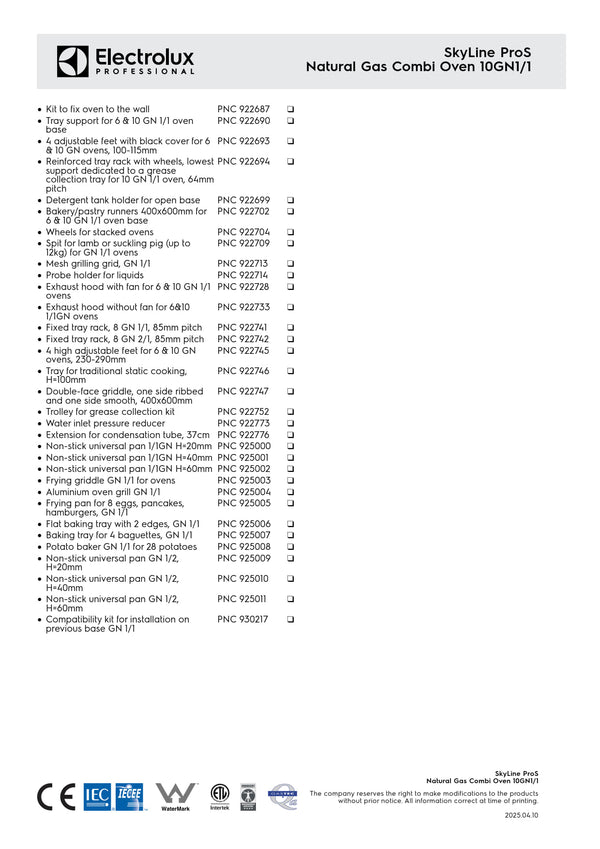 Electrolux Professional SkyLine ProS ECOG101K2U0 - 10 x 1/1GN Gas Direct Steam Combi Oven with Touch Controls