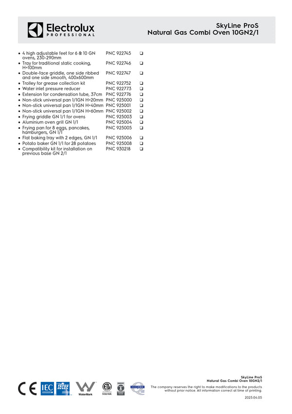 Electrolux Professional SkyLine ProS ECOG102K2U0 - 10 x 2/1GN Gas Direct Steam Combi Oven with Touch Controls