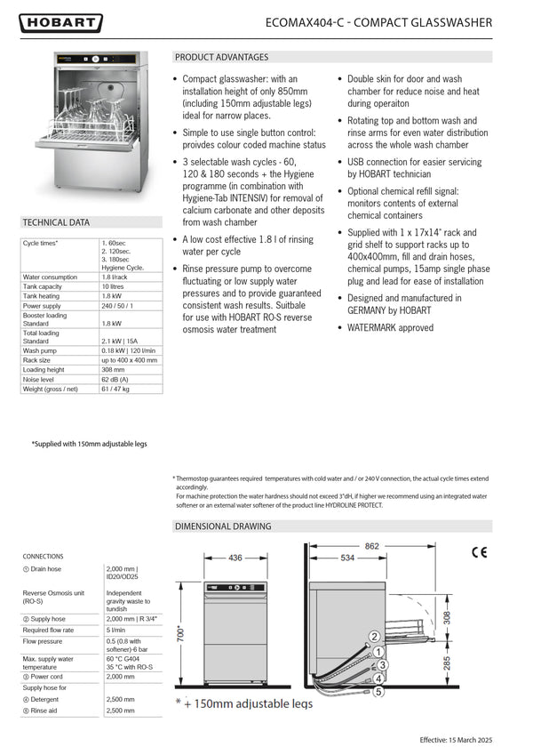 Hobart ECOMAX 404-C - Compact Glasswasher