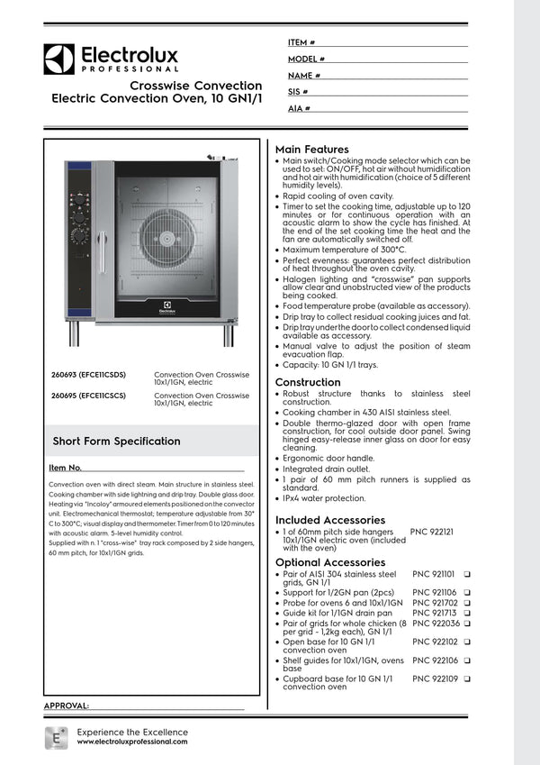 Electrolux Professional CROSSWISE EFCE11CSDS - 10 x 1/1GN Electric Convention Oven