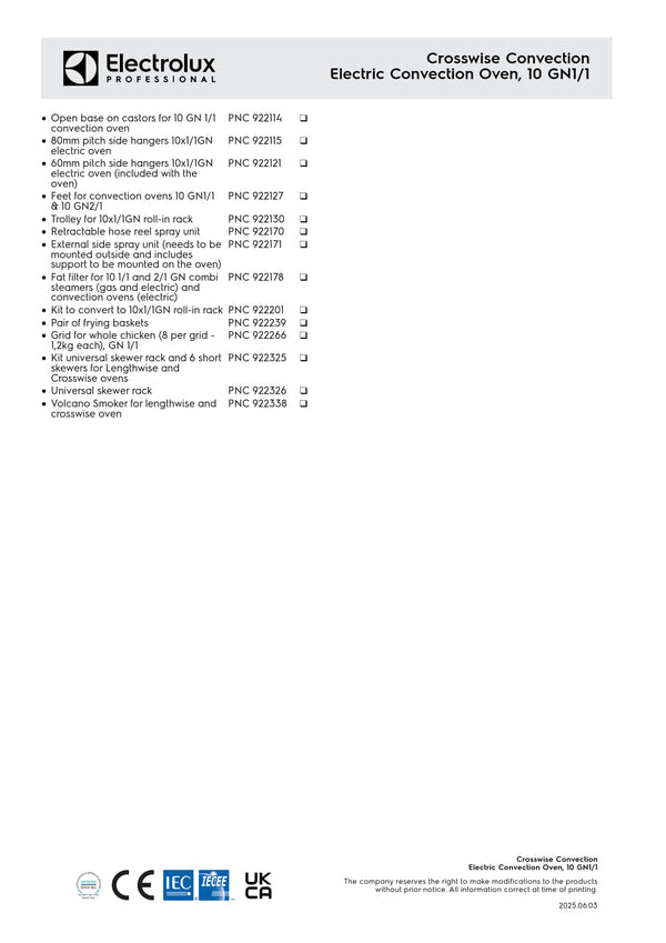 Electrolux Professional CROSSWISE EFCE11CSDS - 10 x 1/1GN Electric Convention Oven