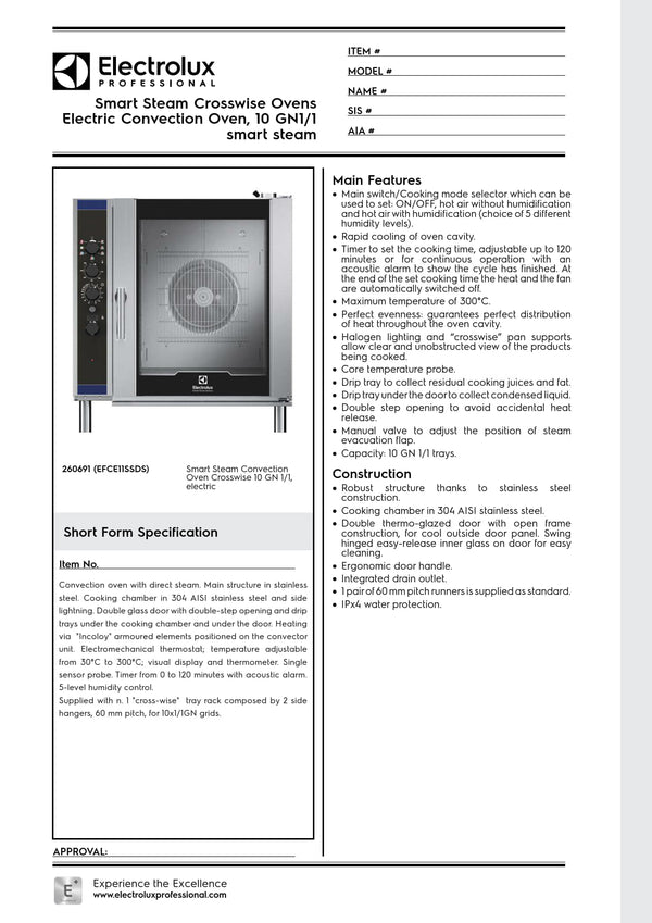 Electrolux Professional CROSSWISE EFCE11SSDS - 10 x 1/1GN Electric Convention Oven with Smart Steam