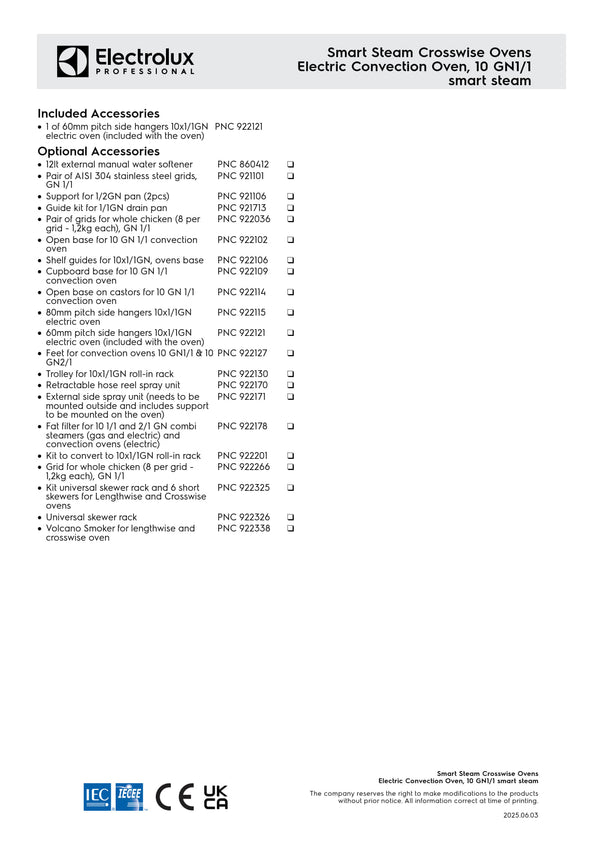 Electrolux Professional CROSSWISE EFCE11SSDS - 10 x 1/1GN Electric Convention Oven with Smart Steam