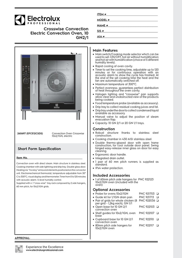 Electrolux Professional CROSSWISE EFCE12CSDS - 10 x 2/1GN Electric Convention Oven