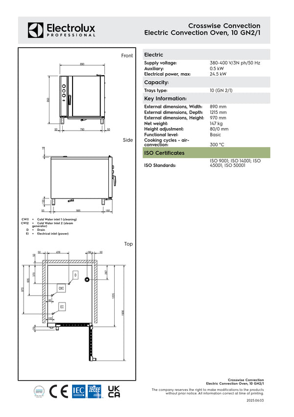 Electrolux Professional CROSSWISE EFCE12CSDS - 10 x 2/1GN Electric Convention Oven