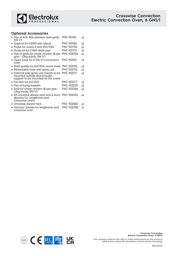 Electrolux Professional CROSSWISE EFCE61CSDS - 6 x 1/1GN Electric Convention Oven