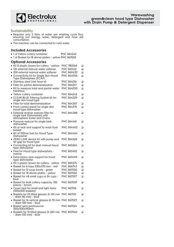Electrolux Professional green&clean EHT8G - Hood Type Dishwasher