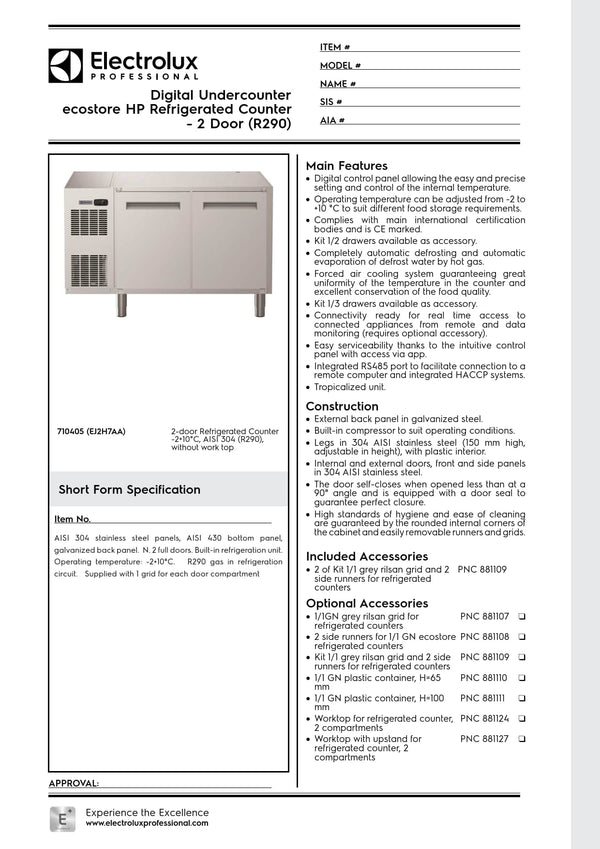 Electrolux Professional ecostore EJ2H7AA - Two Door Underbench Refrigerator