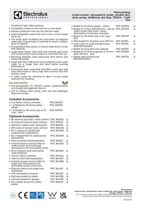 Electrolux Professional green&clean ELAI1GCL - Undercounter Dishwasher