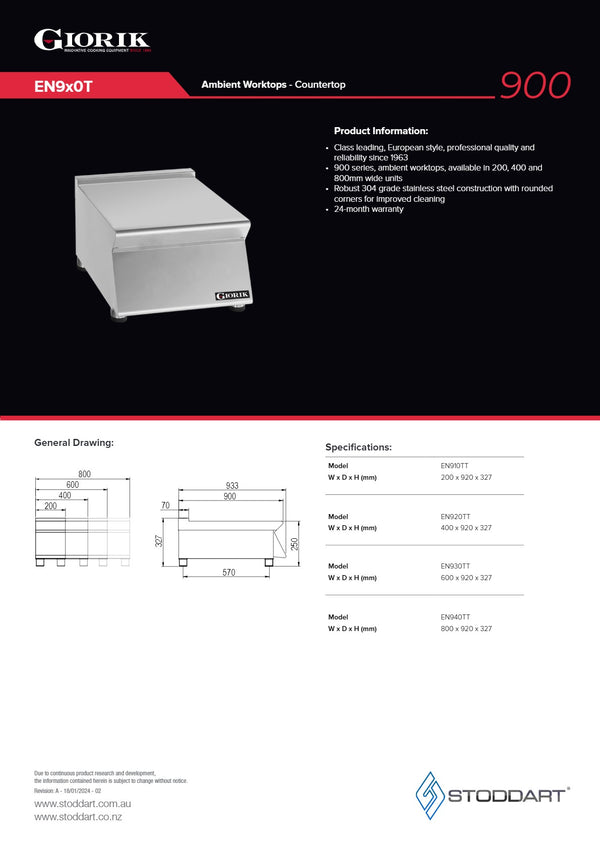 Giorik EN940T - Stainless Steel Work Top