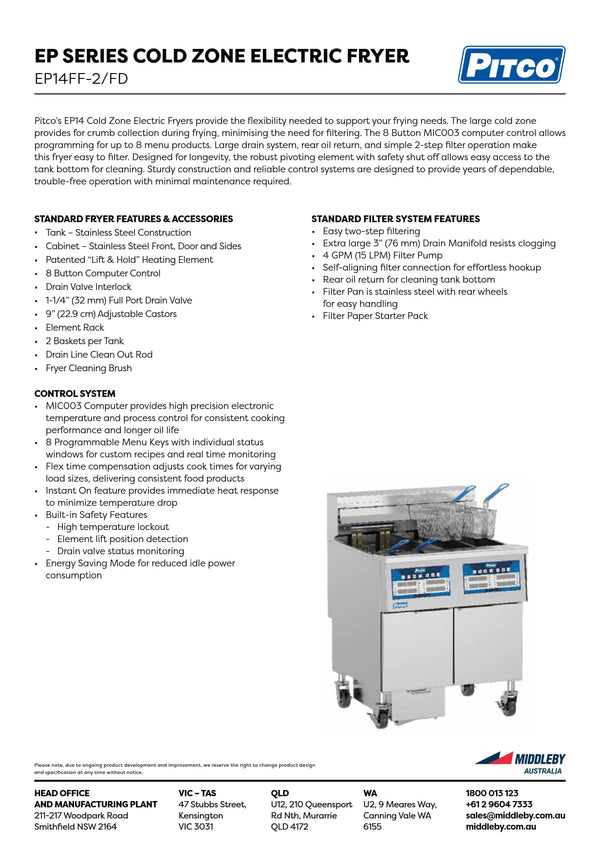 Pitco EP Series EP14FF-2/FD - Cold Zone Fryer