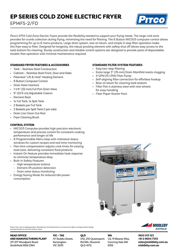 Pitco EP Series EP14FS-2/FD - Cold Zone Fryer