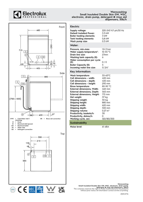 Electrolux Professional green&clean ESDIAG - Undercounter Glasswasher