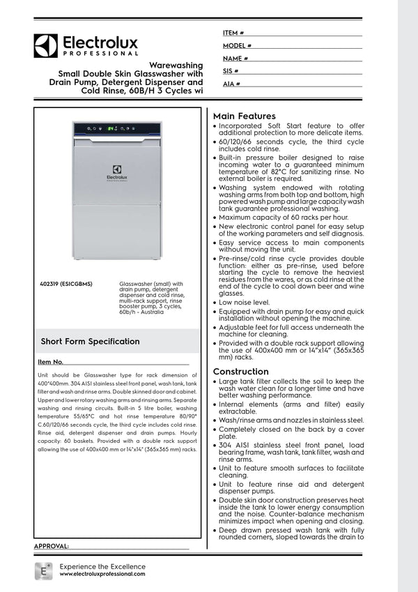 Electrolux Professional green&clean ESICGBMS - Undercounter Glasswasher