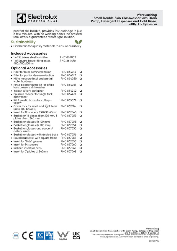 Electrolux Professional green&clean ESICGBMS - Undercounter Glasswasher