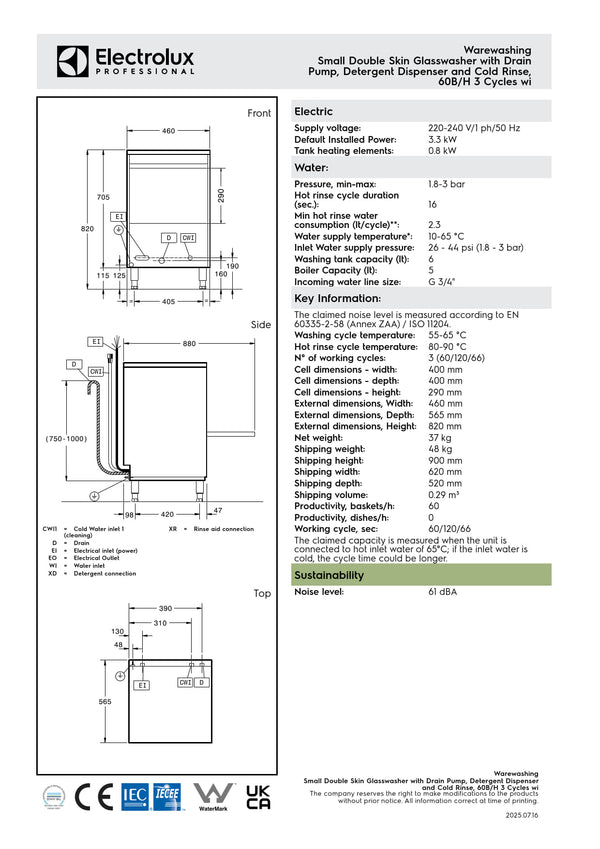 Electrolux Professional green&clean ESICGBMS - Undercounter Glasswasher