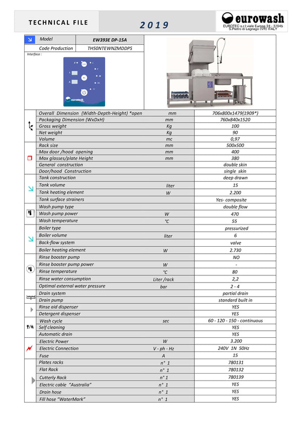 Eurowash E-Line EW393E - Pass Through Dishwasher