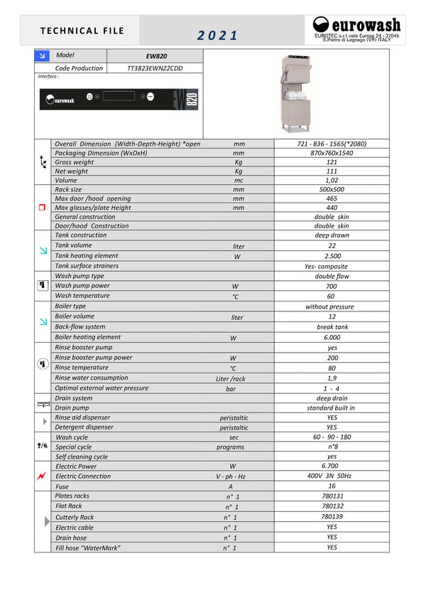 Eurowash TOP-Line EW820 - Pass Through Dishwasher