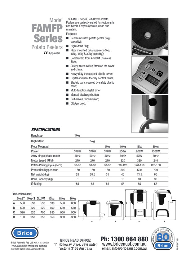 Brice FAMFP108 - Floor Mounted Potato Peeler With High Stand