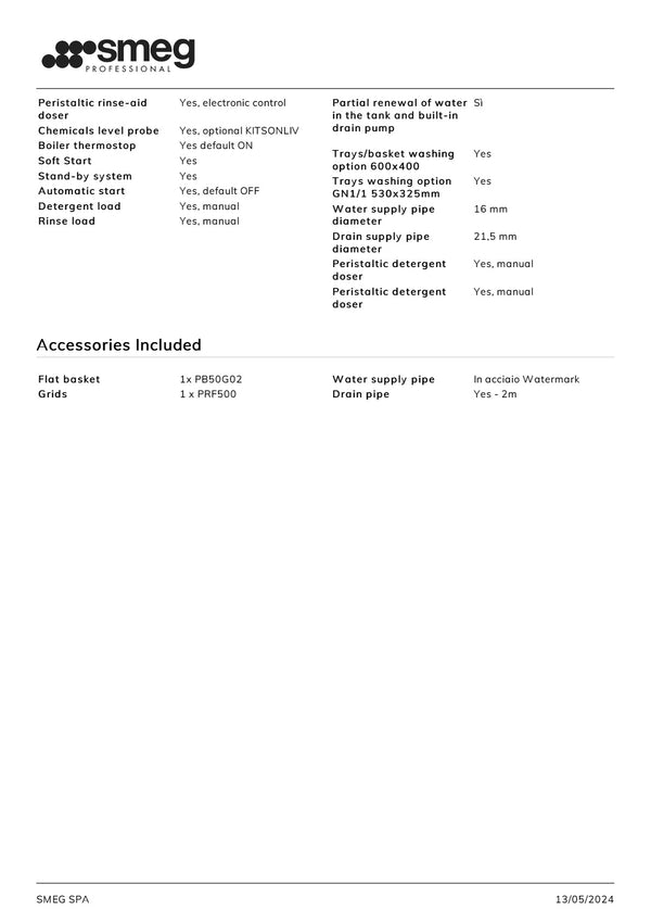 Smeg Professional Special Line FD516DAUS - Elevated Multi-Purpose Dishwasher