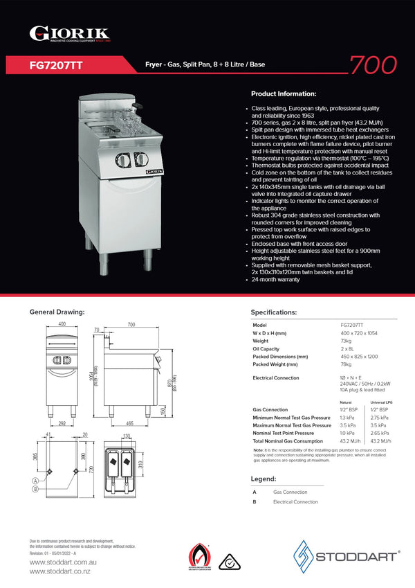 Giorik FG7207TT - Split Pan Fryer