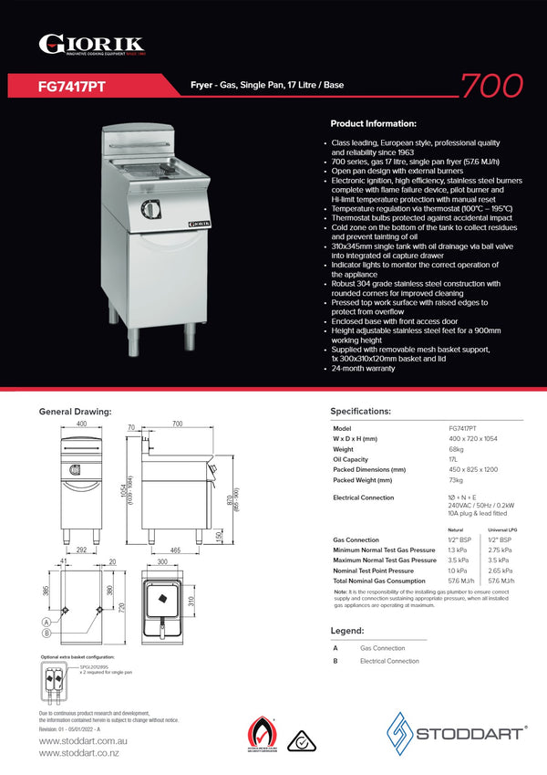 Giorik FG7417PT - Single Pan Fryer