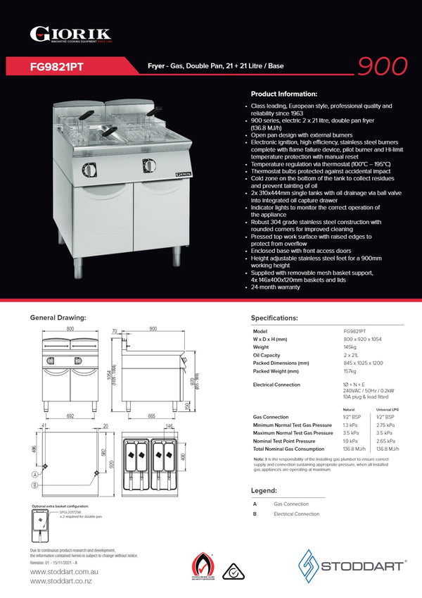 Giorik FG9821PT - Double Pan Fryer