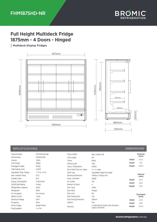 Bromic FHM1875HD-NR - Multideck Fridge