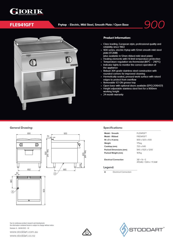 Giorik FLE941GFT - Griddle on Open Base