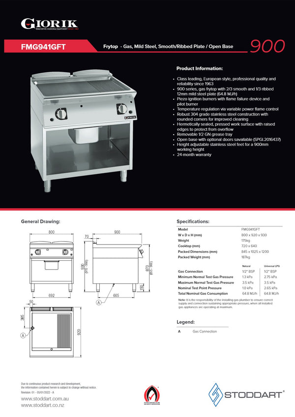 Giorik FMG941GFT - Griddle on Open Base