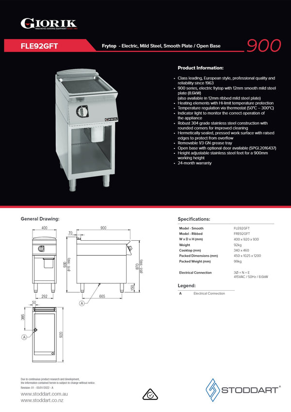 Giorik FRE92GFT - Griddle on Open Base