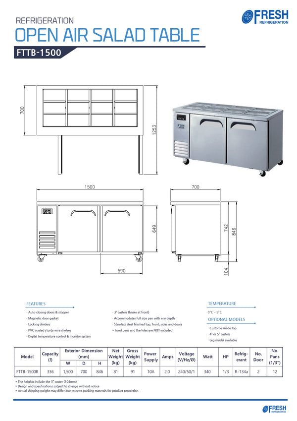 Fresh Refrigeration FTTB-1500R - Salad Prep Fridge