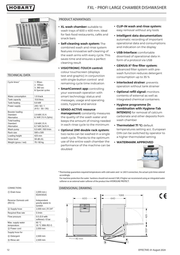 Hobart Profi FXL-90C - Undercounter Dishwasher