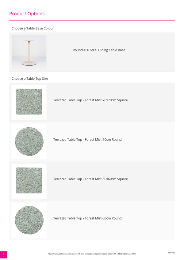 Forest Mist Terrazzo with White RD450 Table Base