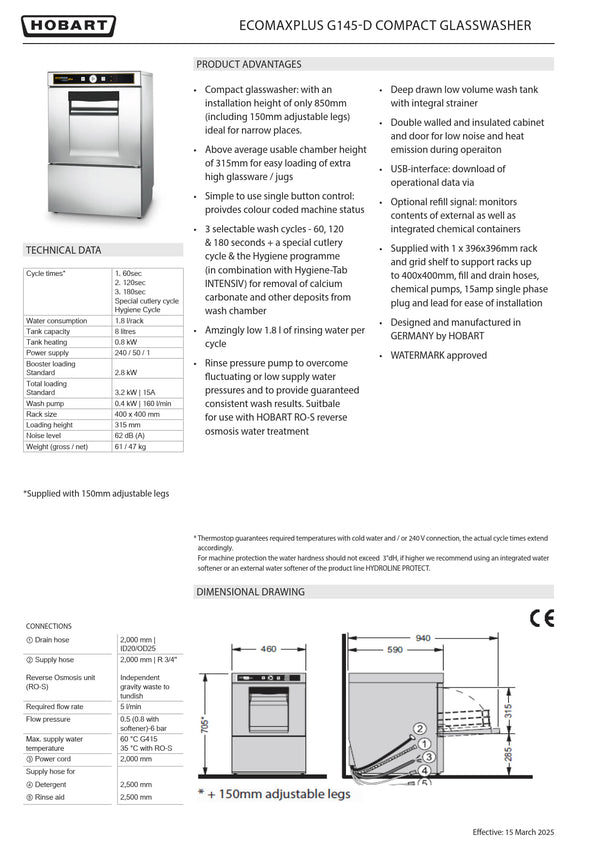 Hobart ECOMAX Plus G415-D - Glasswasher