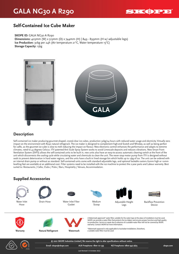 SKOPE GALA NG30 A DP - Self Contained Drain Pump Ice Cube Maker
