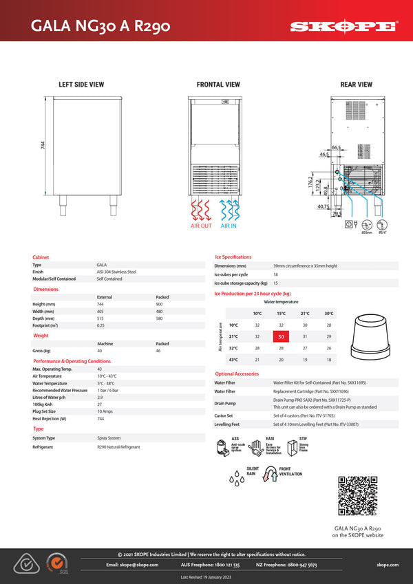 SKOPE GALA NG30 A DP - Self Contained Drain Pump Ice Cube Maker