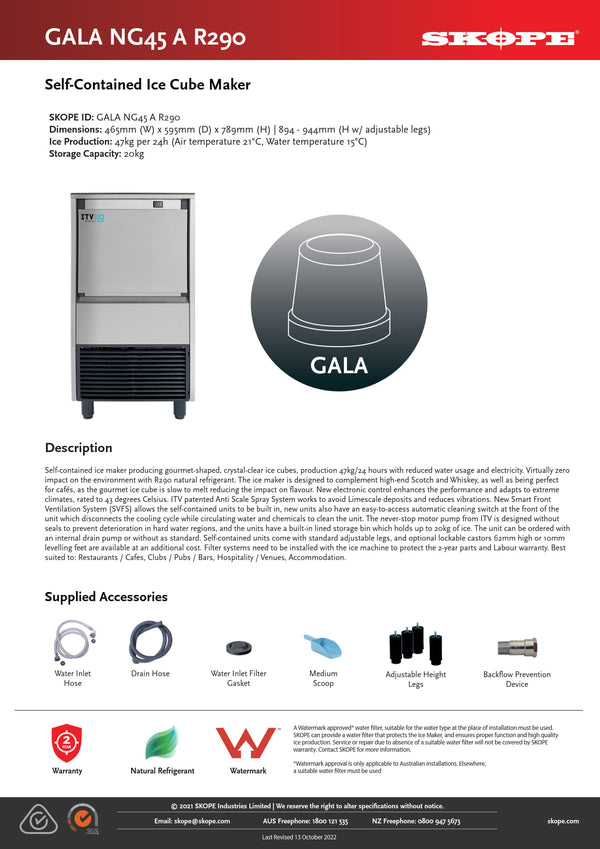 SKOPE GALA NG45 A DP - Self Contained Drain Pump Ice Cube Maker