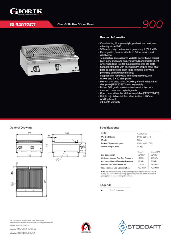 Giorik GL940TGCT - Lava Stone Char Grill