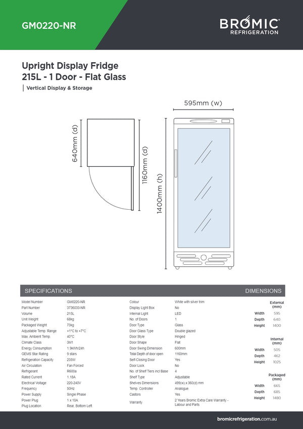 Bromic GM0220-NR - Upright Display Fridge