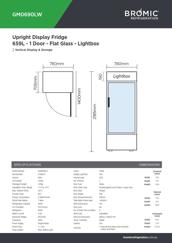 Bromic GM0690LW - Upright Display Fridge