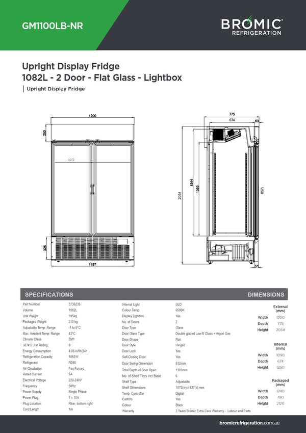 Bromic GM1100LB-NR - Upright Display Fridge