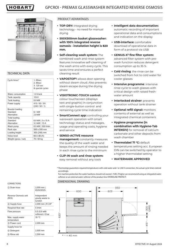 Hobart Premax GPCROI-C - Undercounter Glasswasher