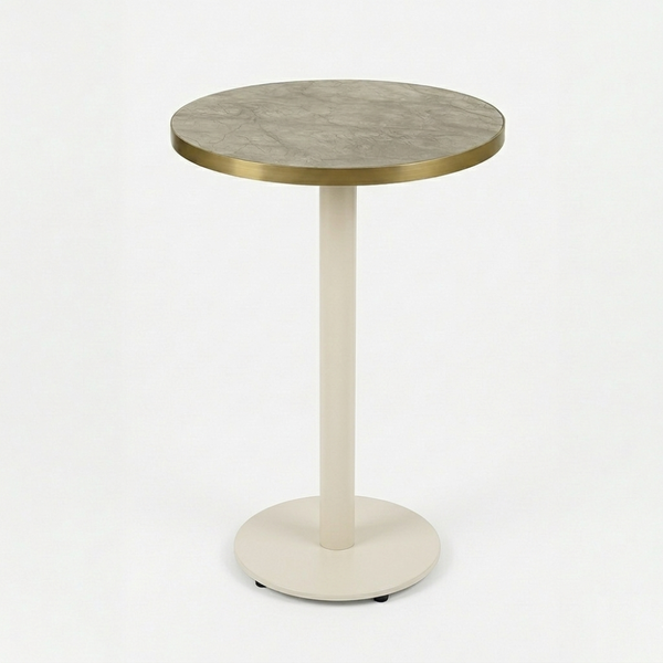 Gold Aluminium Edge HPL Laminate Tawny Marble Outdoor Bar Table - Shell White Base