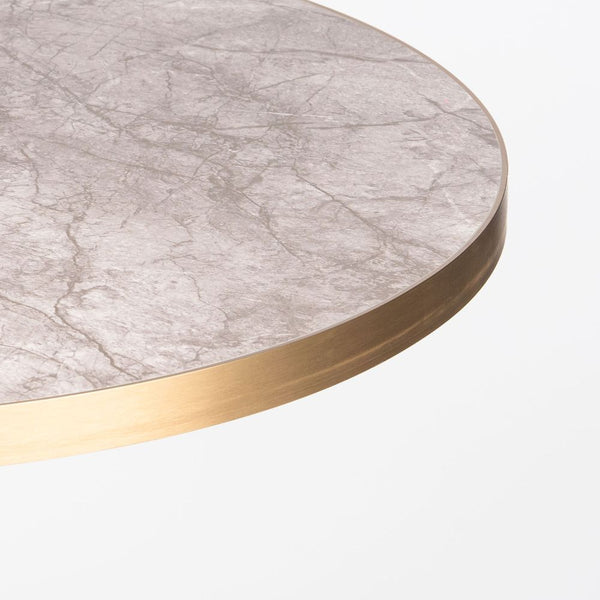 Gold Aluminium Edge HPL Laminate Tawny Marble Outdoor Bar Table - Shell White Base