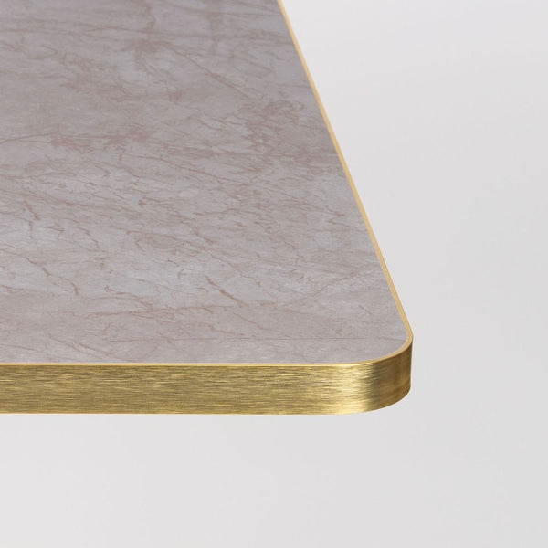 Gold Aluminium Edge HPL Laminate Tawny Marble Outdoor Bar Table - White Base