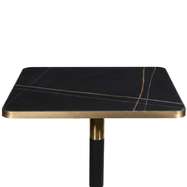 Gold Aluminium Edge Laurent Black Sintered Stone Table Top with Square Brass Table Base