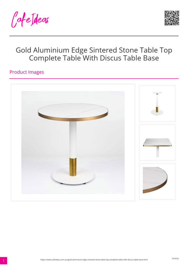Gold Aluminium Edge Sintered White Stone Top with White Discus Base