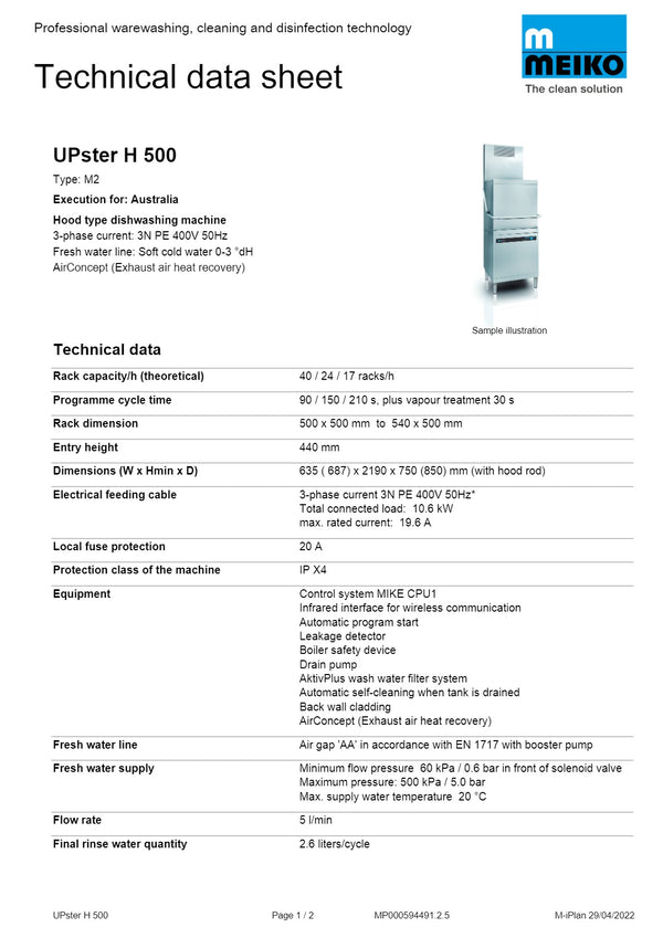 Meiko UPster H 500 M2 AirConcept - Hood Dishwasher