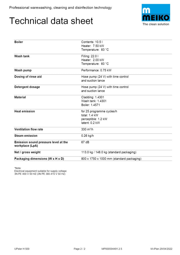 Meiko UPster H 500 M2 AirConcept - Hood Dishwasher
